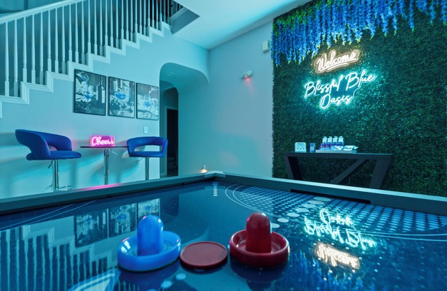 Luxury Stay Near Disney Private Pool Hot Tub & EV Charger at Blissful Blue Oasis