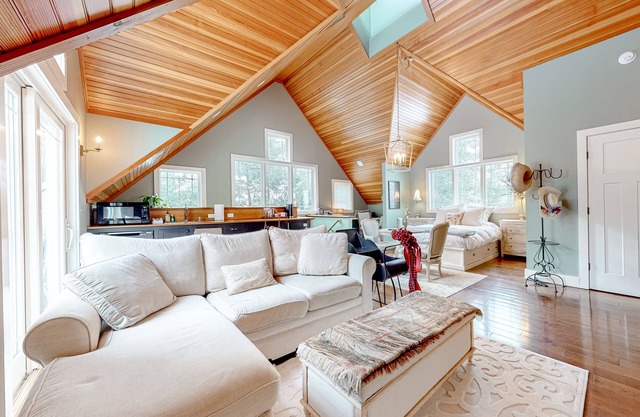 Dog-friendly studio with kitchenette, W/D, firepit, & hot tub access