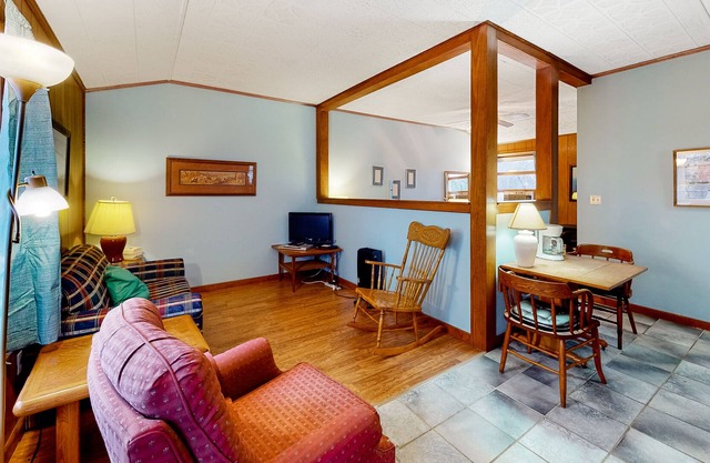 Dog-friendly suite with a pool, fireplace, AC, & near downtown