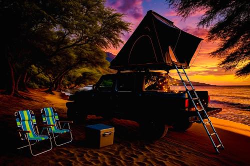 Embark on a journey through Maui with Aloha Glamp's jeep and rooftop tent allows you to discover diverse campgrounds, unveiling the island's beauty from unique perspectives each day