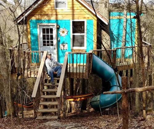 Enchanting Tree House with a Slide on 200 Acres for a Family Adventure in Germantown, Kentucky