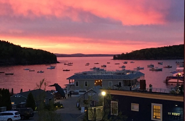 Profitez d'une suite avec une grande terrasse meublée au bord de l'eau avec vue sur les bateaux et les îles.
