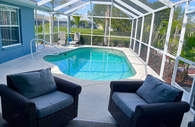 Fun house with pool and water view