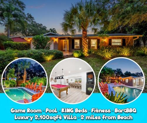 King Beds - Game Room - Pool - Beach 2m - 2,100sqft