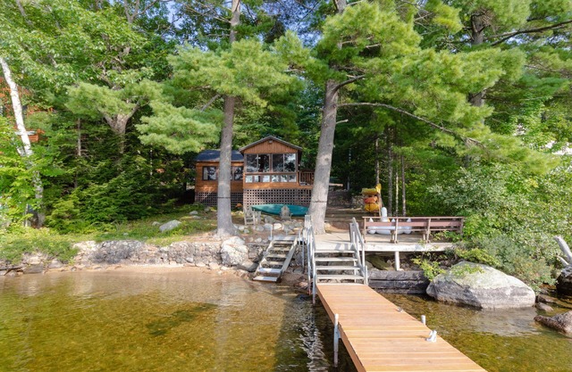 Cabine au bord du lac avec quai, pont, foyer, pédalo, 1 chien OK
