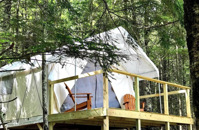 Lakefront Glamping Tent + Tiny A-Frame, King Bed, Fabulous View, near Acadia