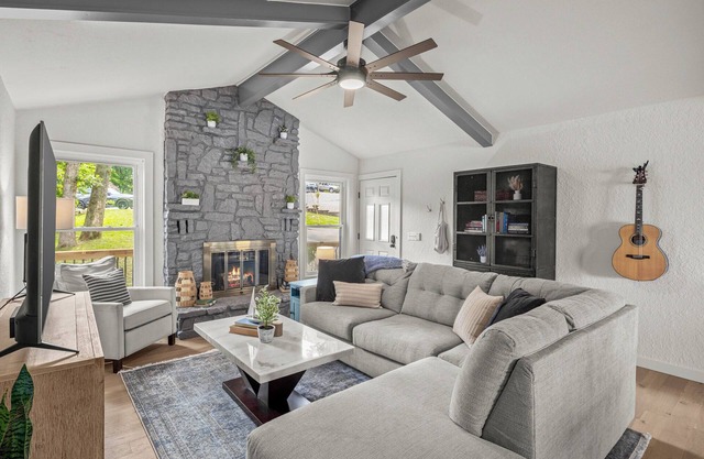 Lakefront, luxury beds, hot tub, fire pit, game room, private dock & boathouse.