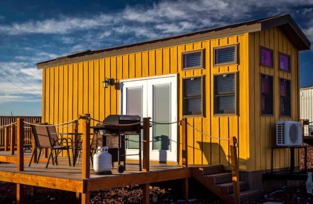Large tiny home with roof private roof top deck and BBQ.