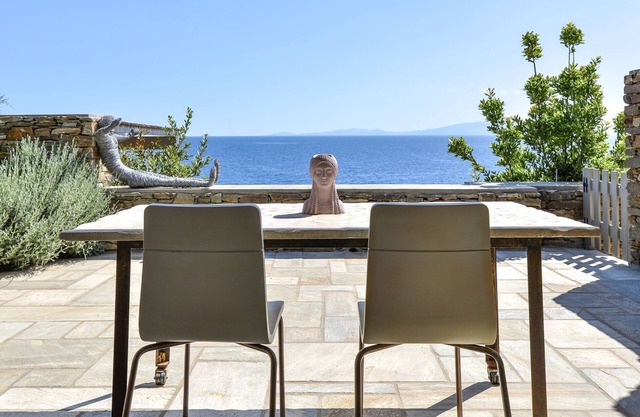 Lavish Tinos See Front Villa | Villa Areti | 2 Bedrooms | Breathtaking Sea Views | Private Furnished Terrace with Shaded Outdoor Dining Area | Pet Friendly | Shared Outdoor Pool | Prime Location | Agios Romanos