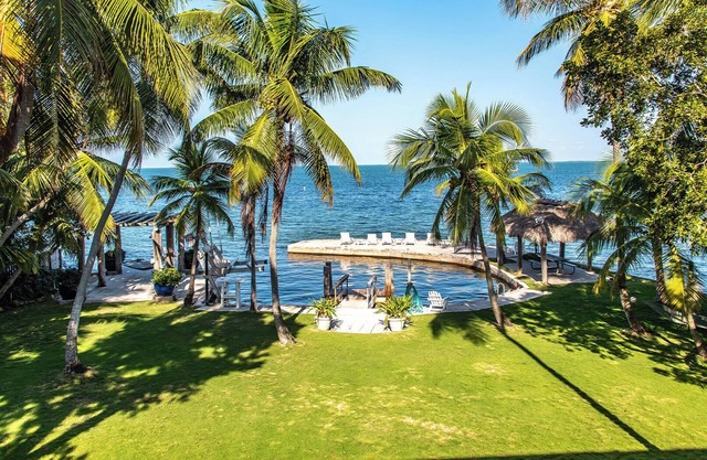 Lush tropical plantings in a gated compound located directly on the Florida Bay