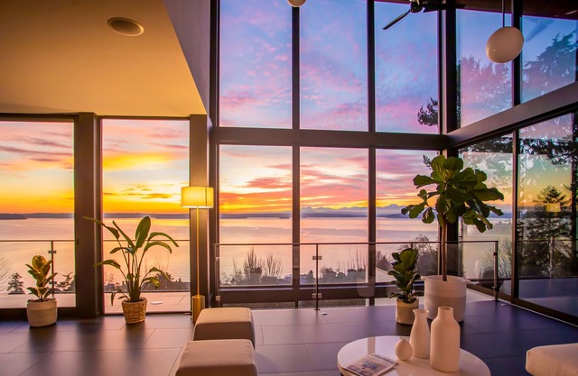 Luxe architectural gem with stunning Puget Sound & Olympic Mountain views