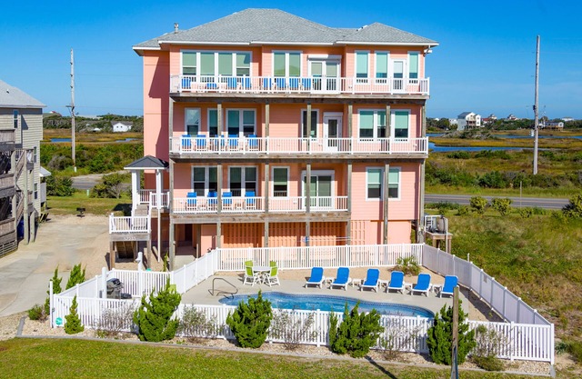 Luxe, ocean- & sound-view home with private pool, hot tub, decks & game room