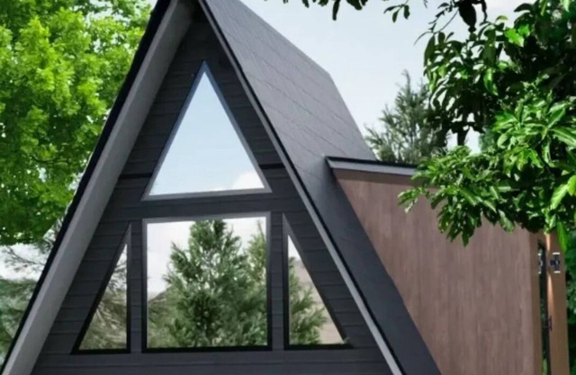 Luxurious, studio-styled, A-frame cabin nestled on the Woods & Co Weddings + Events property