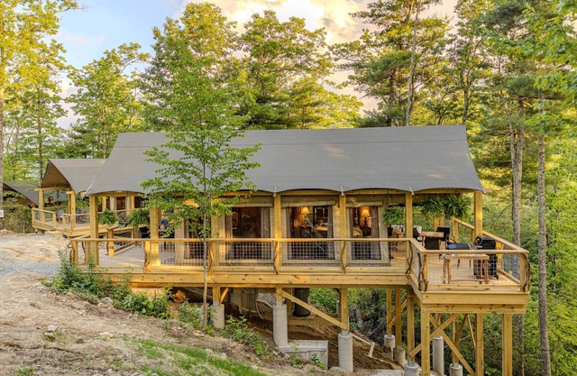 Beautiful Crafted Sunset Tent surrounded by Pristine Wilderness at Tuxedo Falls