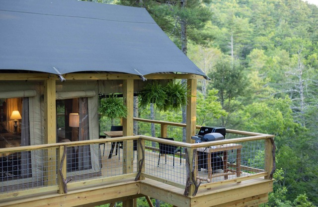 Beautiful Crafted Firefly Tent surrounded by Pristine Wilderness at Tuxedo Falls