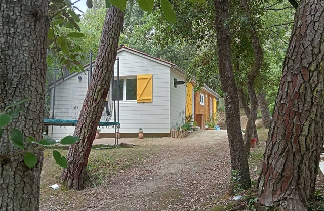 maison en bois dans la forêt près de la plage . Calme et détente!!