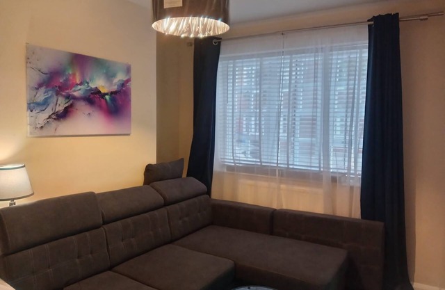 Large room with double sofa bed with separate kitchen