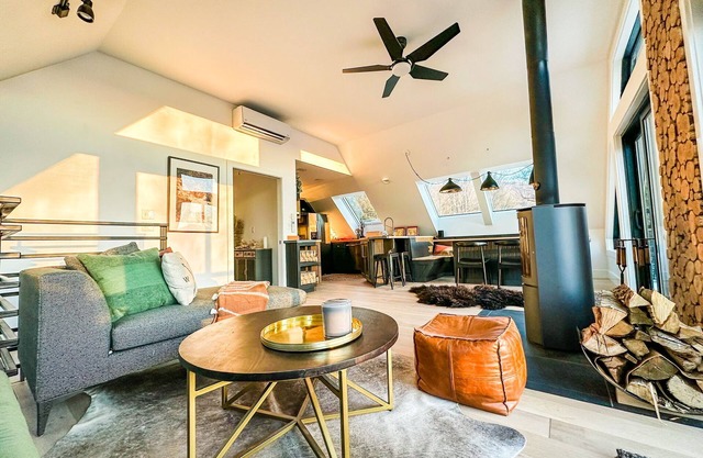 Modern barn perched on 24 acres w/ stunning views of mountains & ski resort