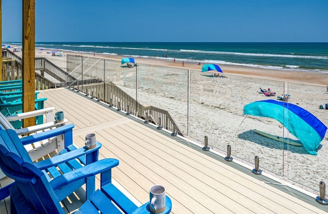 Modern & luxe beachfront home with private access, amazing views, decks, dogs OK