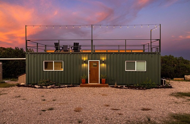 Modern, pet friendly shipping container home in charming Texas Hill Country