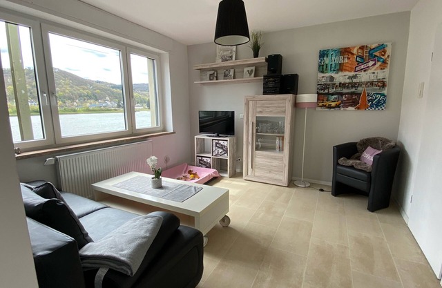 Neu Renovierte Moderne Wohnung am Rhein mit Garten u Burgblick