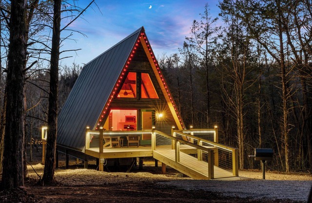 NEW! 2-bedroom A-frame Cabin with Sauna, Hot Tub, & Creekfront