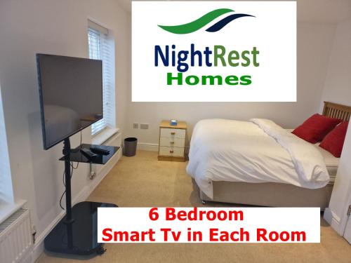 NightRest Homes 6 Bedroom House- Smart TV In each Room - Parking - Wifi -Milton Keynes