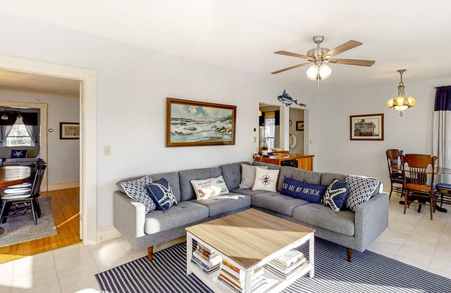 Oceanfront house with dock, kayaks, deck, and gas grill