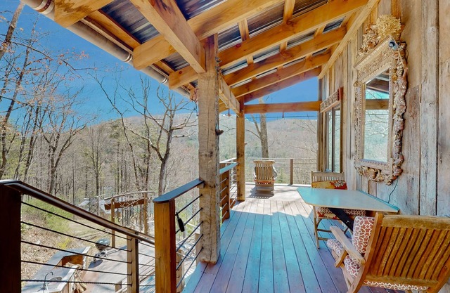One-of-a-kind cabin with year-round lake & waterfall views, rustic outdoor tub