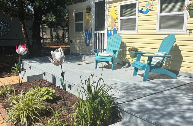 Pet Friendly Separate Fee 95, enjoy fenced in yard, outdoor shower, fire pit