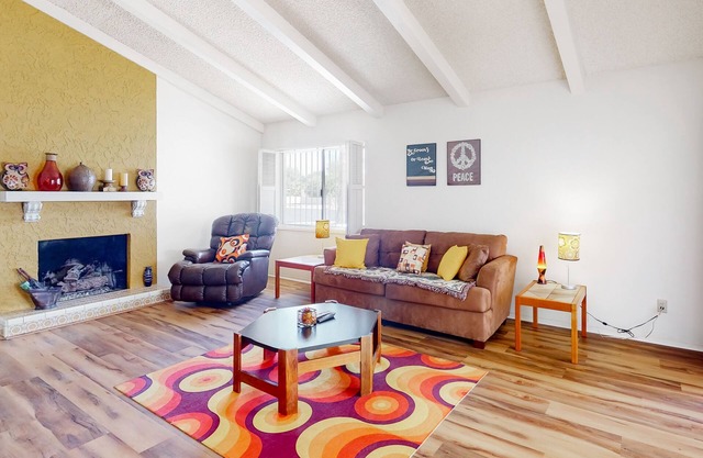 Retro retreat with private pool, covered patio, firepit & grill - dog-friendly