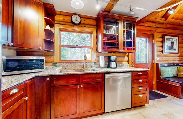 Rustic waterview home, covered deck, vaulted ceilings & updated kitchen