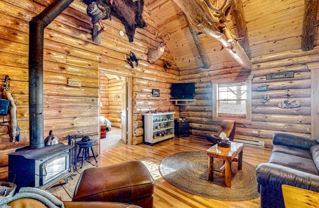 Secluded log cabin near Wisconsin Dells with wood stove & grill - dog-friendly