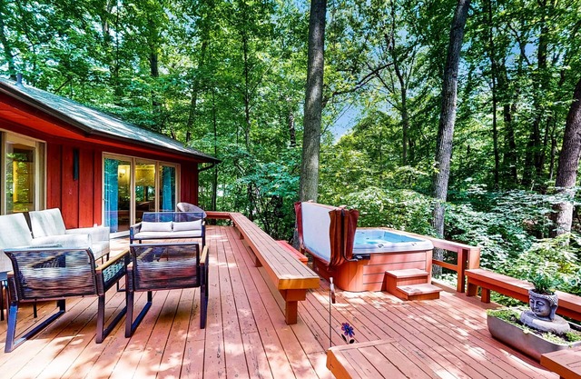 Serene Wooded Home w/ Private Hot Tub, Firepit & Porch, Dog-Friendly