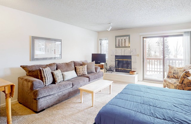 Simple & Lovely Studio with Wood Fireplace, WiFi & Mountain View Balcony