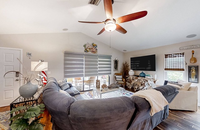 Single-story home with private yard, AC, & W/D - walk to beach, & dog-friendly