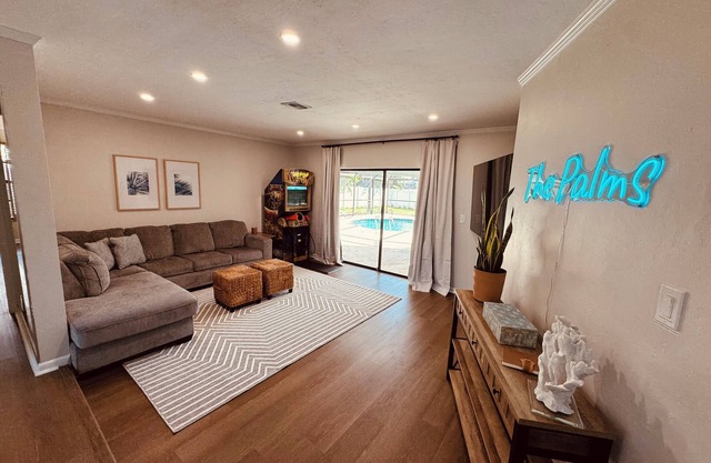 Spacious 4-bedroom house with heated pool great for large groups.