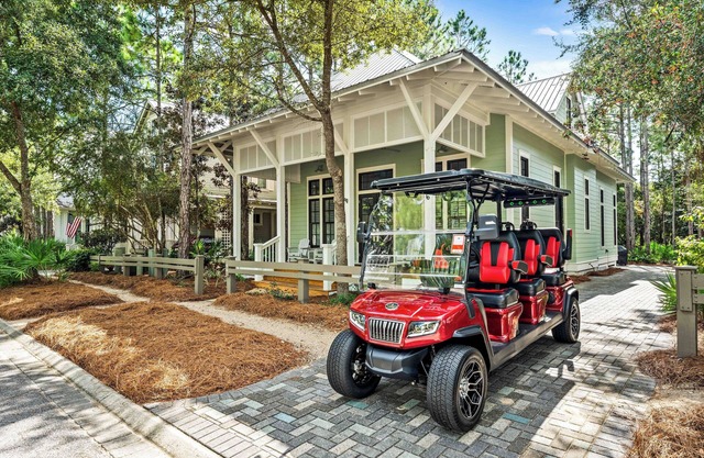 WaterColor Bliss with Beach Club Access, Bikes, Electric Cart, and Screened Porch with Fireplace.