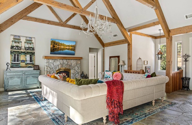 Stunning French Chateau: 2 Master Bdrms, Views, Chef’s Kitchen, Game Rm, Firepit