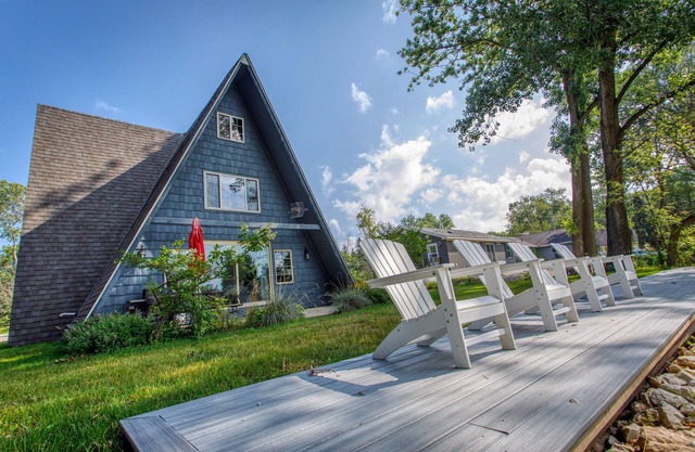 Sturgeon Bay waterfront A-Frame with a dock at Lazy Daze Lagoon