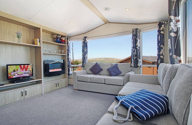Stylish 12ft-wide caravan with one double and one twin.