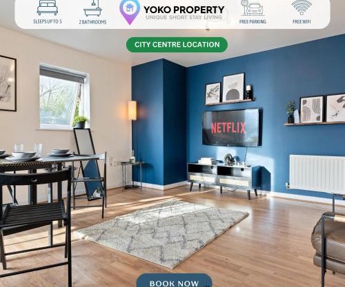 Stylish City Centre Apartment with Free Parking, Fast W-fi, Smart TV and Balcony by Yoko Property
