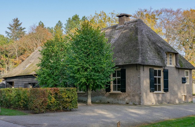 Ferme au toit de chaume dans la forêt