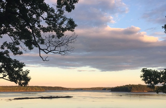 Le chalet du capitaine est niché dans les bois de Penobscot, très privé.