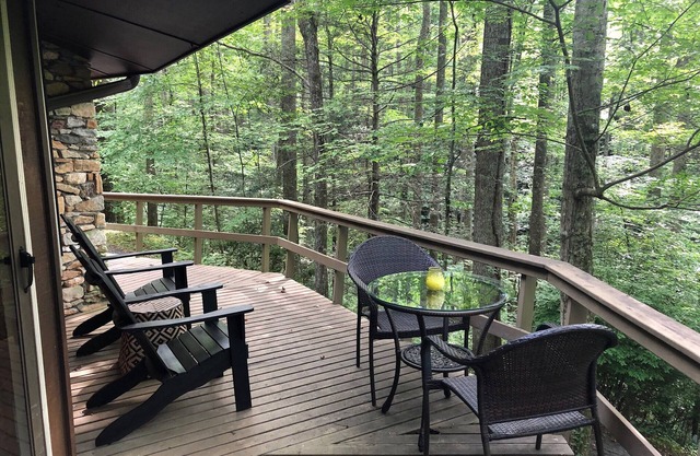 Un chalet de montagne rustique avec foyer en pierre sur 8 acres