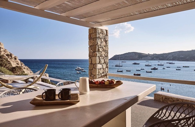 Thrilling Milos Villa | Villa Sauron | 2 Bedrooms | Breathtaking Sea Views | Spacious Furnished Terrace with Shaded Outdoor Dining Area | Private Garden | Provatas