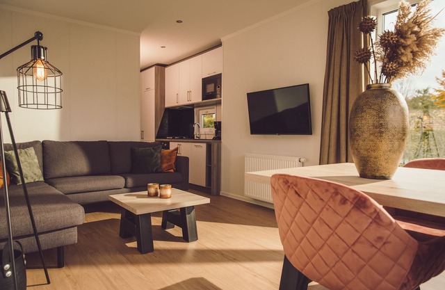 *NEW in 2020*. A luxorious holiday home near the Holterberg with private parking and lots of space outside. **Attention: The pictures match the Cabin, but not completely. The kitchen has a different interior and is positioned in the length of the cabin...