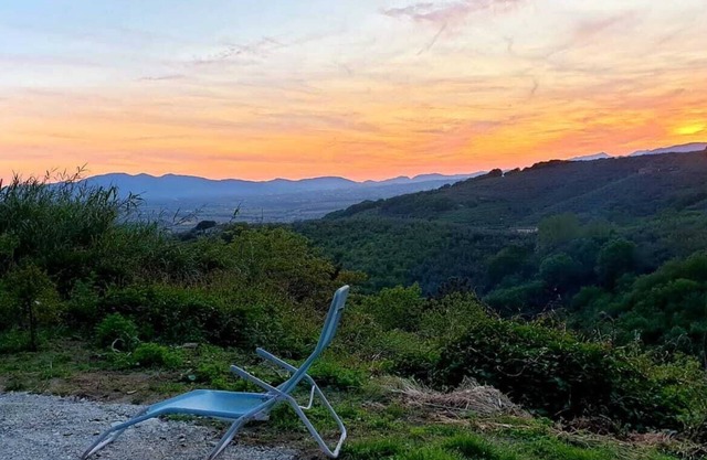 Vacation house with swimming pool and panoramic terrace, surrounded by olive trees.