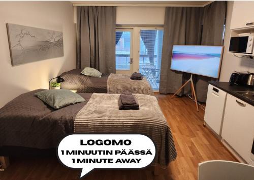 Viihtyisä korkealuokkainen, tilava ja parvekkeellinen yksiö Logomolla 1-2hlö