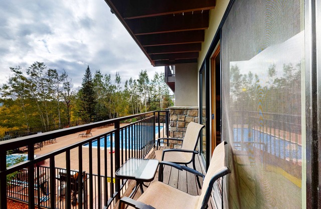 Walk-to-Lift Condo with Gas Fireplace, 2 Balconies & Shared Hot Tub/Pool/Sauna